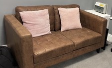 2 Seater Brown / Tan Faux Leather Sofa Settee