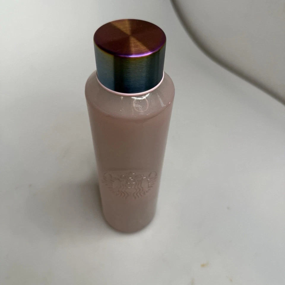 Botella de agua de vidrio rosa Starbucks 20 oz España tapa de metal anodizado solo fría usada en excelente estado- Foto 4 de 4
