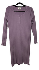 Pact Henley Ribbed Organic Cotton Fitted Long Sleeve Dress Women's XL Purple