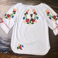 Vyshyvanka Hand Embroidered Peasant Ukrainian Shirt White