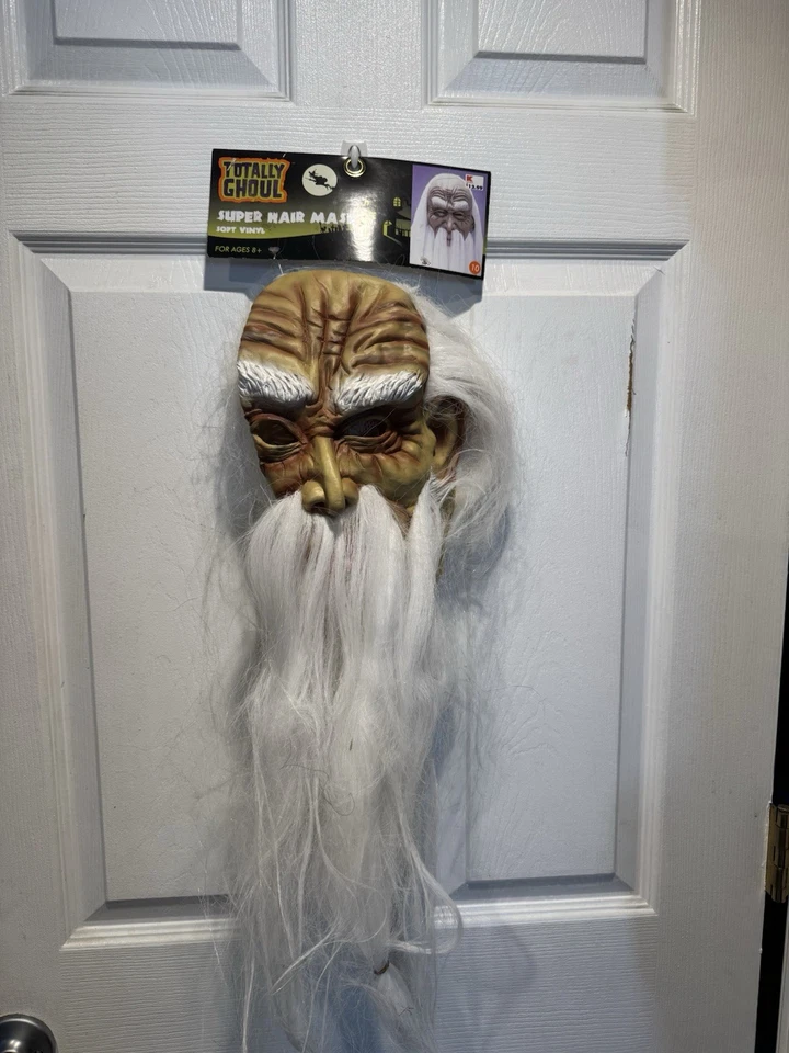 Vintage Old Man 👴 Halloween Mask With White Long Hair Beard And Pink Puffy Lips - Image 3 of 4