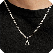 Initial A-Z Letter Pendant Necklace for Men Silver Plated Capital Initial Neckla
