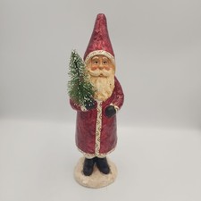Vintage Primitive Look Santa Claus With Tree Christmas Folk Art 12" Resin