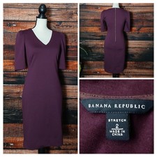 Banana Republic Sheath Dress 2 Purple Plum Half Puff Sleeve Zip Back Stretch
