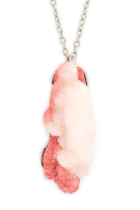 Genuine Druzy 2 Tone Pendant Long Necklace Set