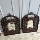 Pr Antique Chinese Red Brown Chinoiserie Gilt Carved Wall hanging Mirrors — photo 1