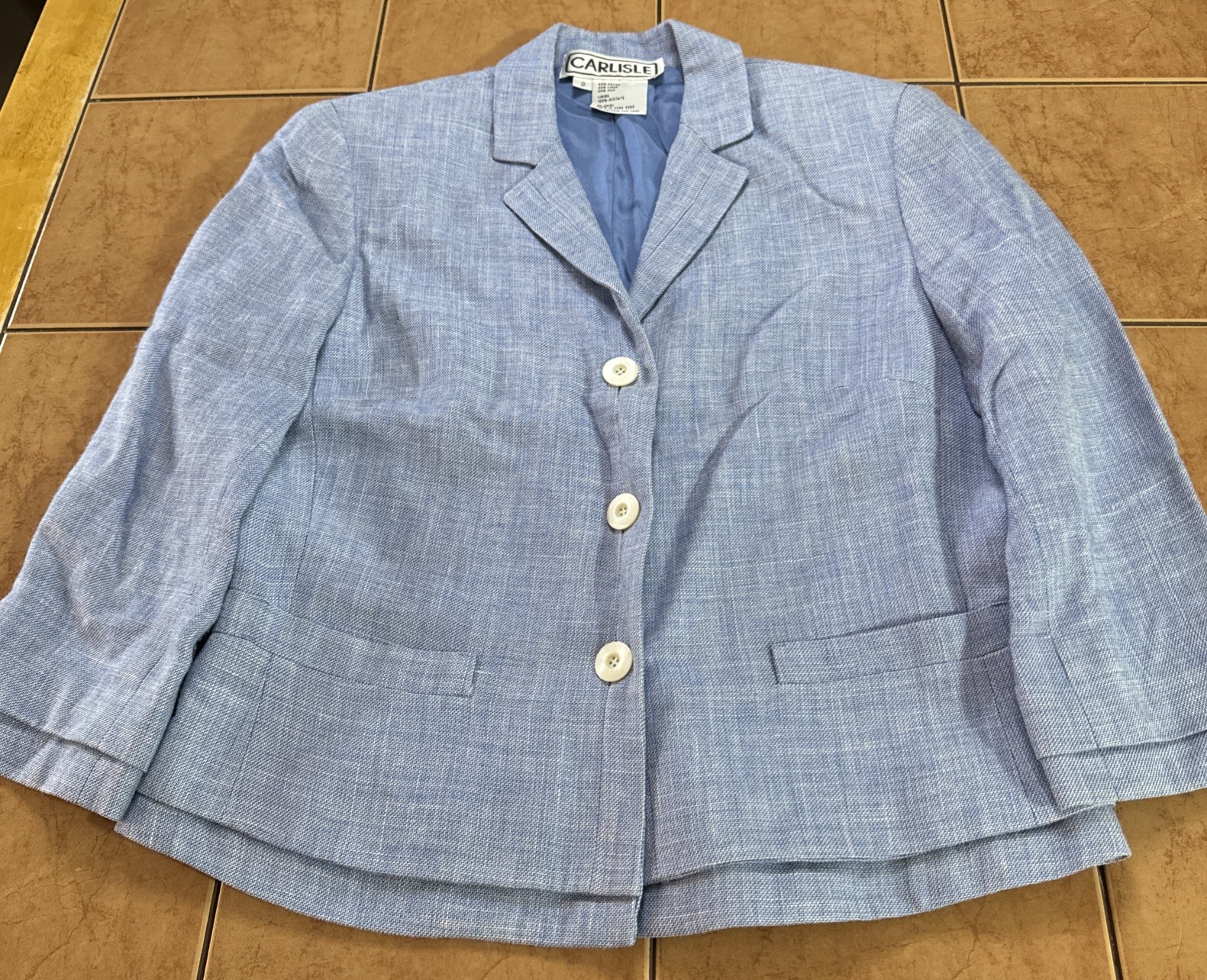 Vintage Carlisle Blazer Jacket Women's Sz 2 Blue Rayon Linen Silk Hong Kong