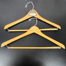 Vintage Wooden Hangers 17" Lot of 2 Mid Century Curved Suit Coat Society