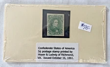 CSA 5cent Postage Stamp Issued October 16, 1861   UNUSED