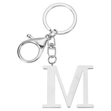 Initial Letter Key Chain Letter A-Z Keychain Initials Keyring, Silver M