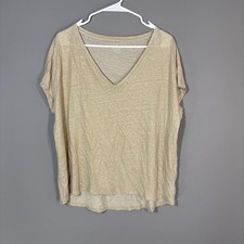 Majestic Paris For Neiman Marcus T-Shirt Womens 2 Beige V Neck Short Sleeve