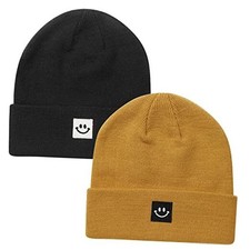 Knit Beanie Hat for Men/Women 2Pack One Size 2pack Black/Camel