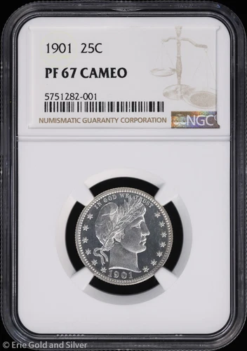 1901 25c Proof Barber Quarter NGC PF 67 Cameo | PR