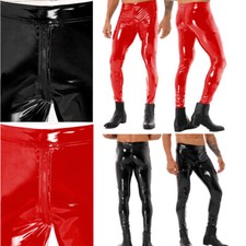 Men Trousers Shiny Tights Steampunk Pants Zipper Crotch Rave Disco Low Waist