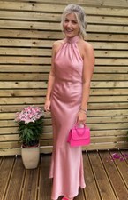 New Look - Baby Barbie Pink Satin Feel Long Maxi Dress - Halterneck - Size 10 