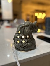 Elephant Night Light  Lucky Trunk Up  Gray Ceramic Table Lamp On Off Switch 6x5