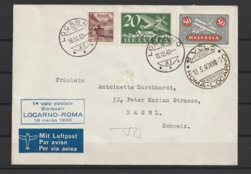 Schweiz Erstflug Locarno - Roma, Brief Locarno - Rom - Basel, 1940 #1097527 - Bild 1 von 2