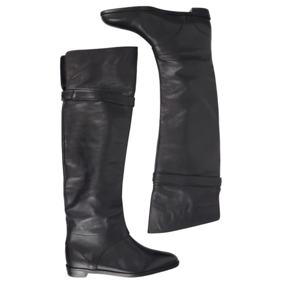 Botas de Bastón DIANE VON FURSTENBERG Talla 7M Cuero Negro Sobre la Rodilla Pull On Foto 3 de 4