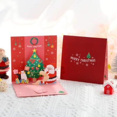 5 Stück Weihnachtskarte 3D Pop Up Weihnachtskarte Weihnachtsmann Schneemann rot blau 
