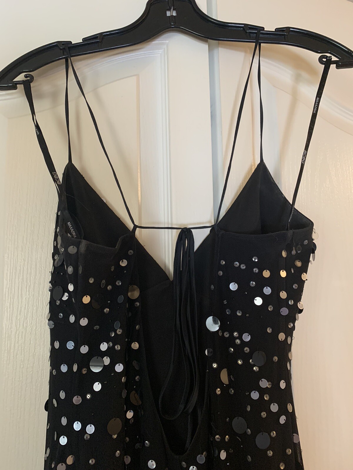 Beautiful Long Black Sexy Sequins BCBG Maxazria Dress Size Large image 5