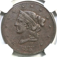 1837 HT-37 R-4 NGC AU Details Dbl Struck LIBERTY - NOT ONE CENT Hard Times Token