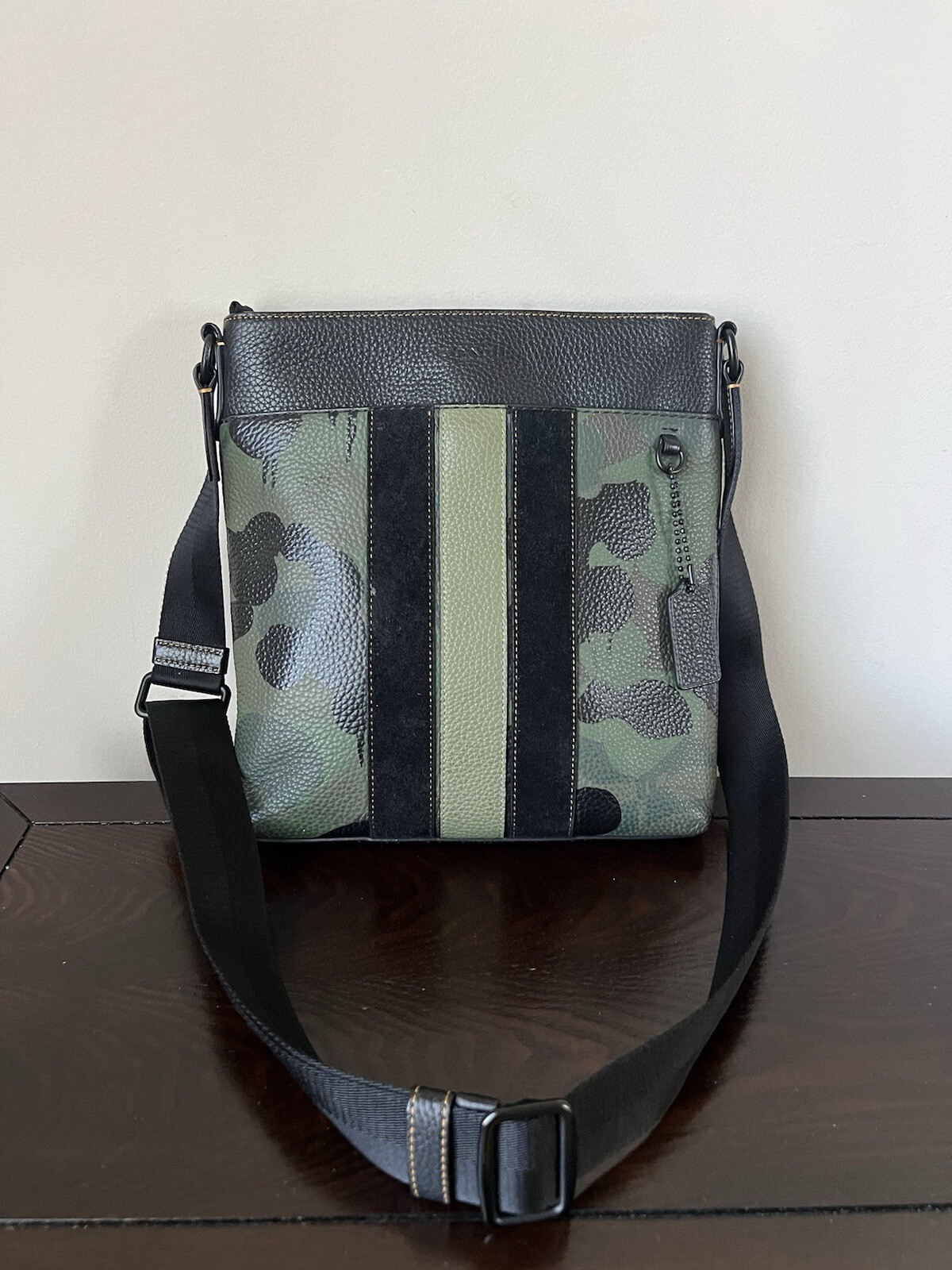 COACH Metropolitan Slim Messenger Crossbody Bag in Camo Print with Suede Accents  