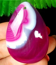 49x34x7mm Rose&White Stripes Onyx Agate Teardrop Reiki Pendant Bead BQ68073