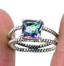 925 Solid Sterling Silver Rainbow Mystic Topaz Christmas Handmade Ring, Gift.
