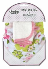 Stephan Baby Girl Swirly Flower Bandana Bib  Washcloth Set 726076