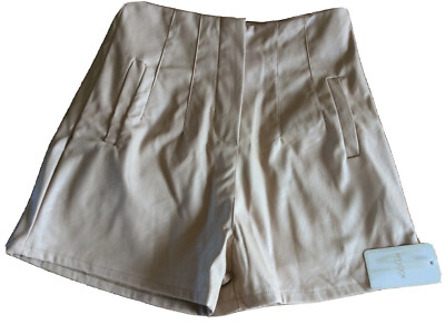 MY LOOK Italy Leather Look Beige Shorts U  Small 26  Waist