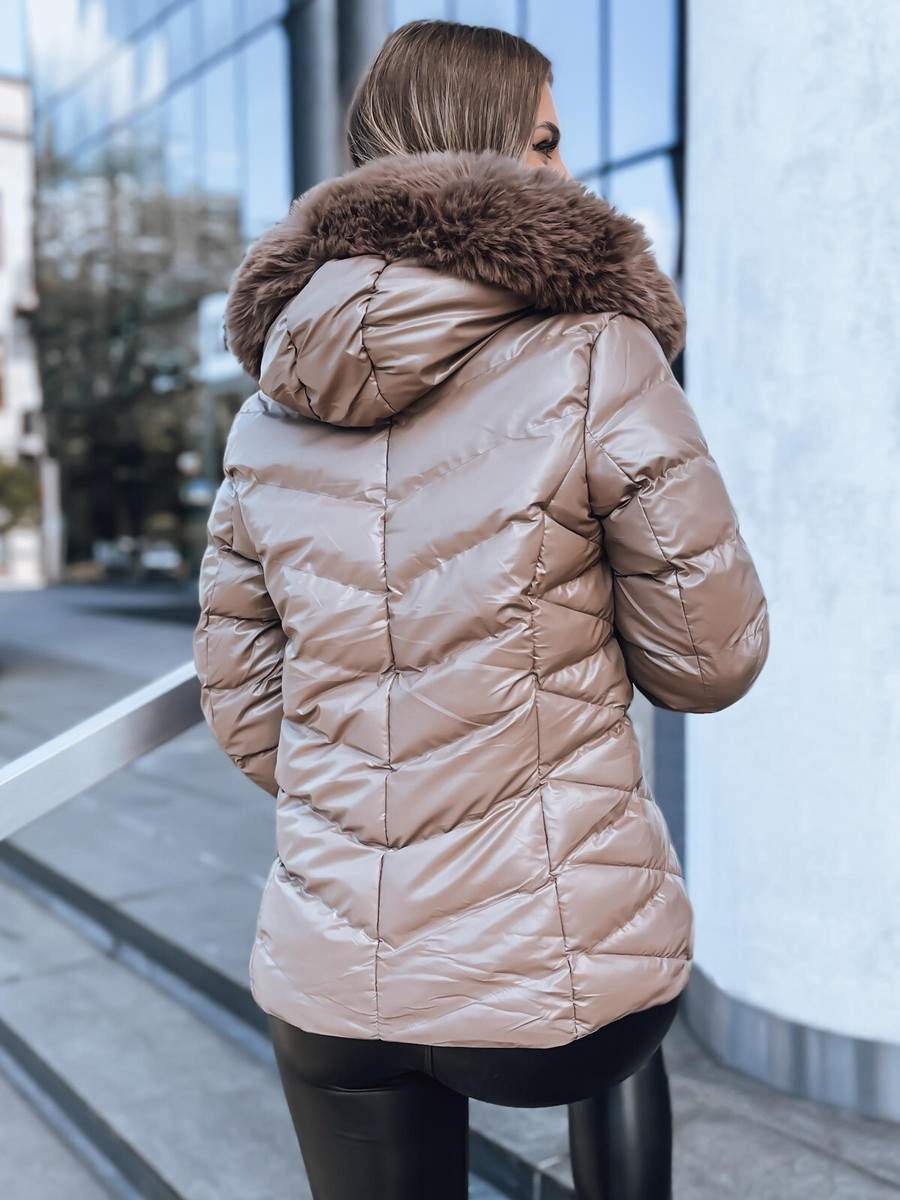 Damen Steppjacke mit Fellkapuze für Winter Kurz Winterjacke Glänzend  DSTREET