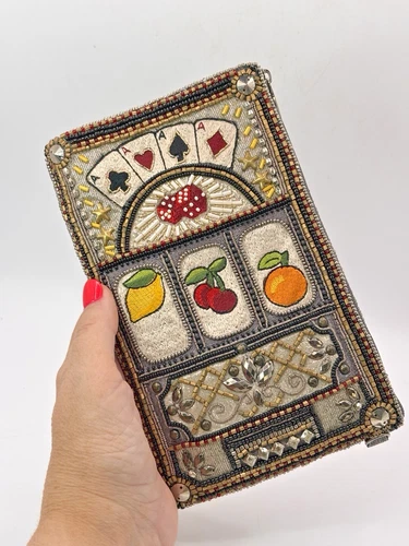 Mary Frances Payoff Casino Seed Bead Crossbody + Clutch Bag Purse Fruit Machine