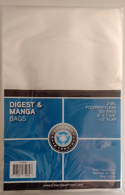 (100) CSP Digest/Manga Magazine Bags Protector NIP 6'' x 7 5/8'' w/ 2'' flap 2 Mil