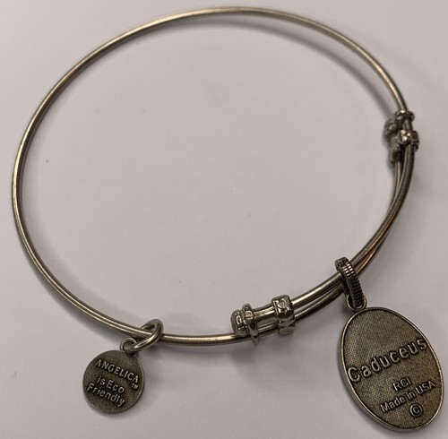 Angelica Stipple Finish Brass Caduceus Nurse RN Doctor Charm Bangle Bracelet 8” - 第 4/7 張圖片