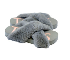 TOMS Susie Faux Fur Crisscross Slide Slippers Grey Cozy Lounge Womens 8 10016798