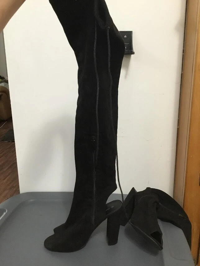 Top Moda Para Mujer Cordón Peep Toe Espalda Abierta Sobre la Rodilla Tacones Bloque Talla 7 Foto 3 de 4