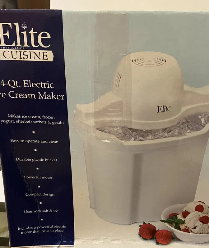 Elite Cuisine 4Qt Electric Ice Cream Maker model EIM 404 Brand New