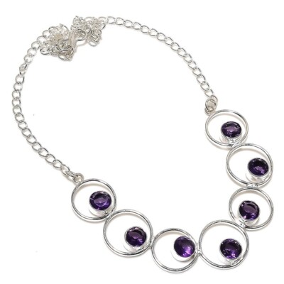 Purple Amethyst Gemstone Handmade 925 Sterling Silver Jewelry Necklace Sz 18''