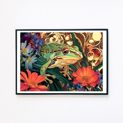 Psychedelischer Frosch Abstrakt Surreal Blumen Illustration 7x5 Wanddeko Kunstdruck 