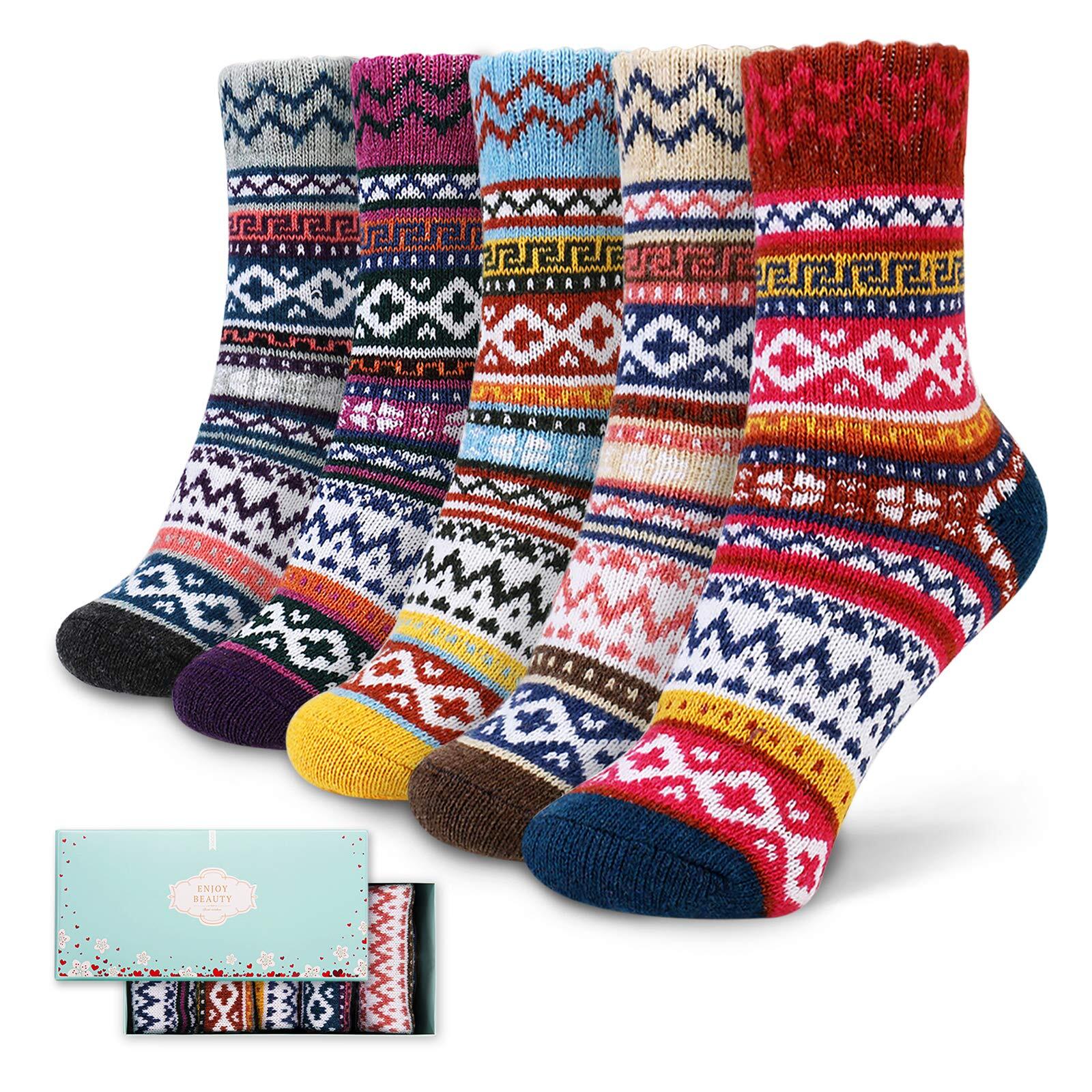 Socks Women Soft Knit Wool Winter Thick Warm Cabin Fuzzy Crew Women Socks 5 Pac-image