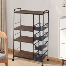 4-Tier Foldable Metal Rolling Trolley Cart Utility Rack Storage Display Shelves