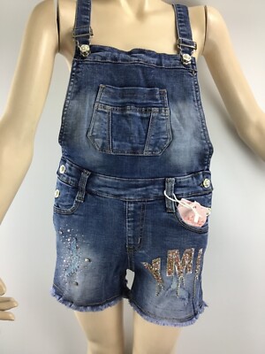 Jeans Latzhose Kinder Mädchen kurz,122/128,134/140,146/152,152/158,158/164Strass