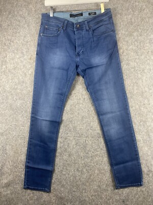 Integral Mens Slim Fit Stretch Jeans 33/31 New with Tags 6609 Petrol Blue..