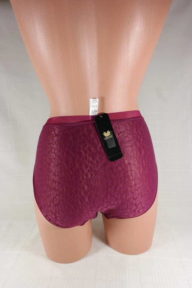 Deadstock Wacoal Womens Hi-Cut Brief Panty Sz 8 Burgundy Sheer Burnout NWT NOS - Image 4 of 4