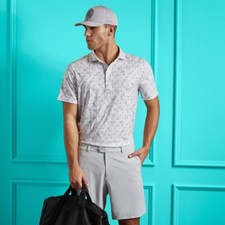 G/Fore MAPPED ICON CAMO TECH JERSEY MODERN SPREAD COLLAR POLO COLOR SNOW SIZE S