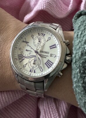 seiko 7t92 0kv0 Rare Watch HTF Subsecond Chronograph New Battery Amazing 