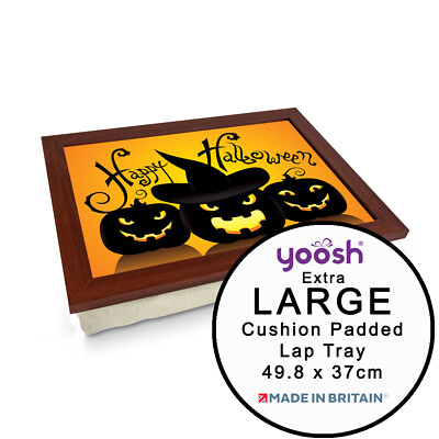 EXTRA GROSSES Luxus gerahmtes Schoß Tablett personalisiertes Geschenk - Happy Halloween Kürbisse