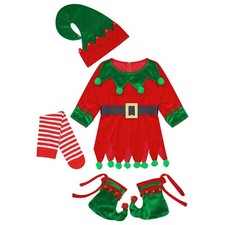 Kids Girls Top Stockings Hat Show Christmas Costume Set Striped Fancy Dress Up