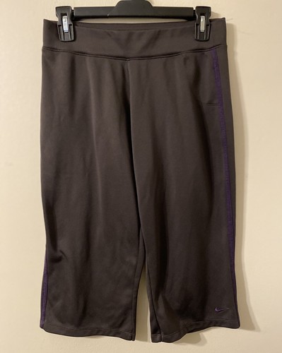 Damen Nike grau lila gestreift Capri Jogginghose Laufhose Größe Medium