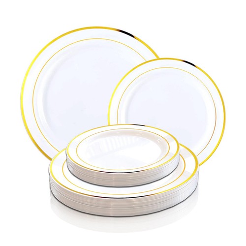 Round Metallic Edge Disposable Plastic Plates Wedding Party Value Sets 120 pcs - Bild 32 von 50